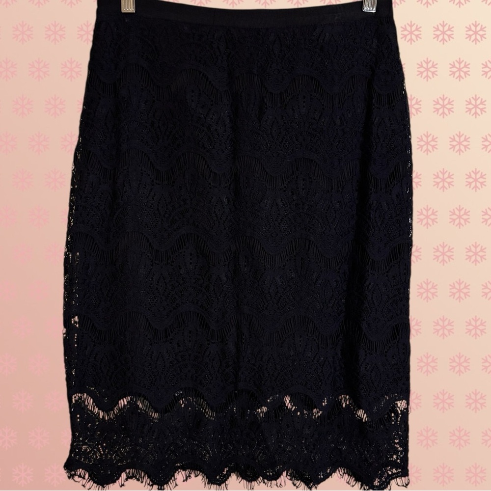 Elle Black Lined Lace Pencil Midi  Skirt size 6